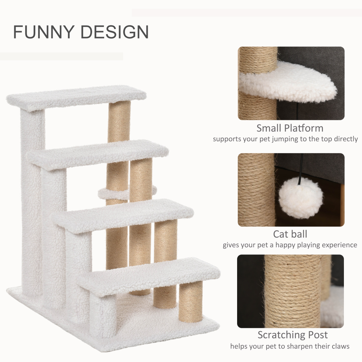 PawHut Pet Stair with 4-step Climb Ladder, Scratching Posts - from PawHut