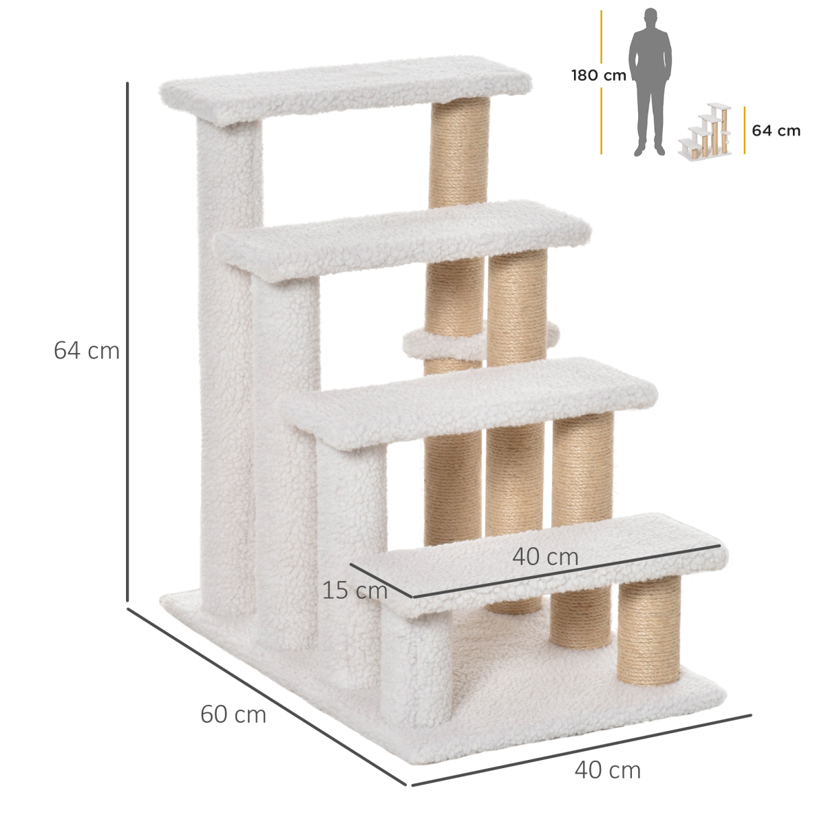 PawHut Pet Stair with 4-step Climb Ladder, Scratching Posts - from PawHut