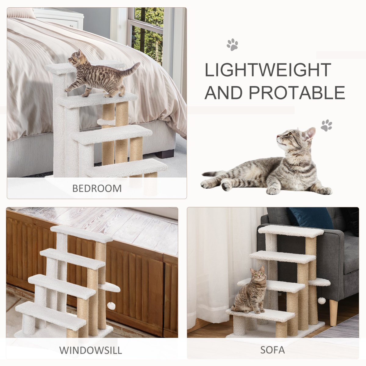 PawHut Pet Stair with 4-step Climb Ladder, Scratching Posts - from PawHut