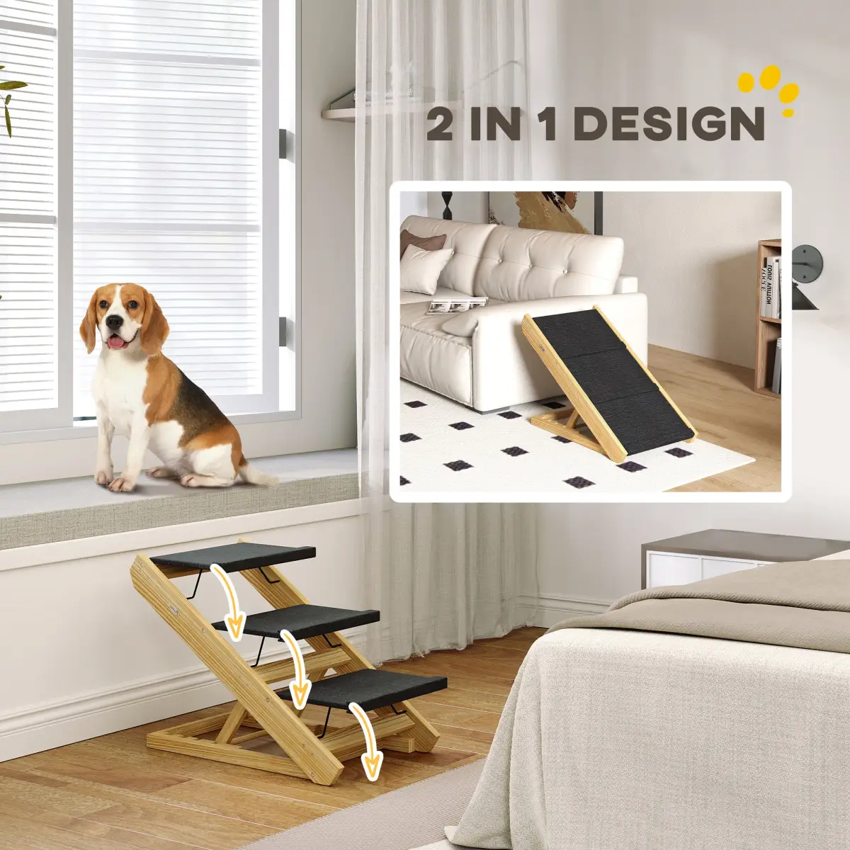 PawHut PawHut Dog Steps Dog Ramp, 3-Step Adjustable Height Pet Stairs for Medium Dogs - Dog Steps