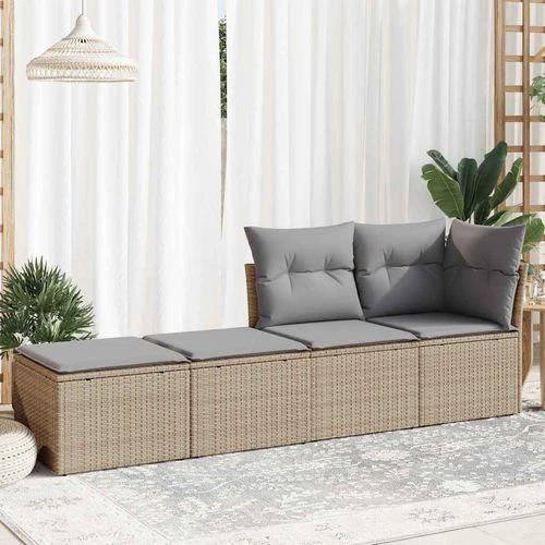 vidaXL vidaXL 2 Piece Garden Sofa Set with Cushions Beige Poly Rattan Acacia - Garden Sofa Sets