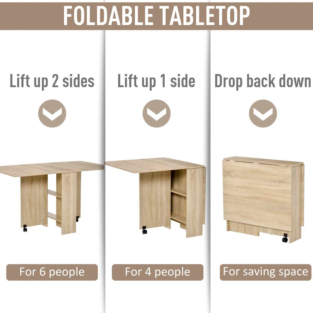 HOMCOM HOMCOM Drop Leaf Dining Table Compact With Wheels Oak Finish - Uncategorized
