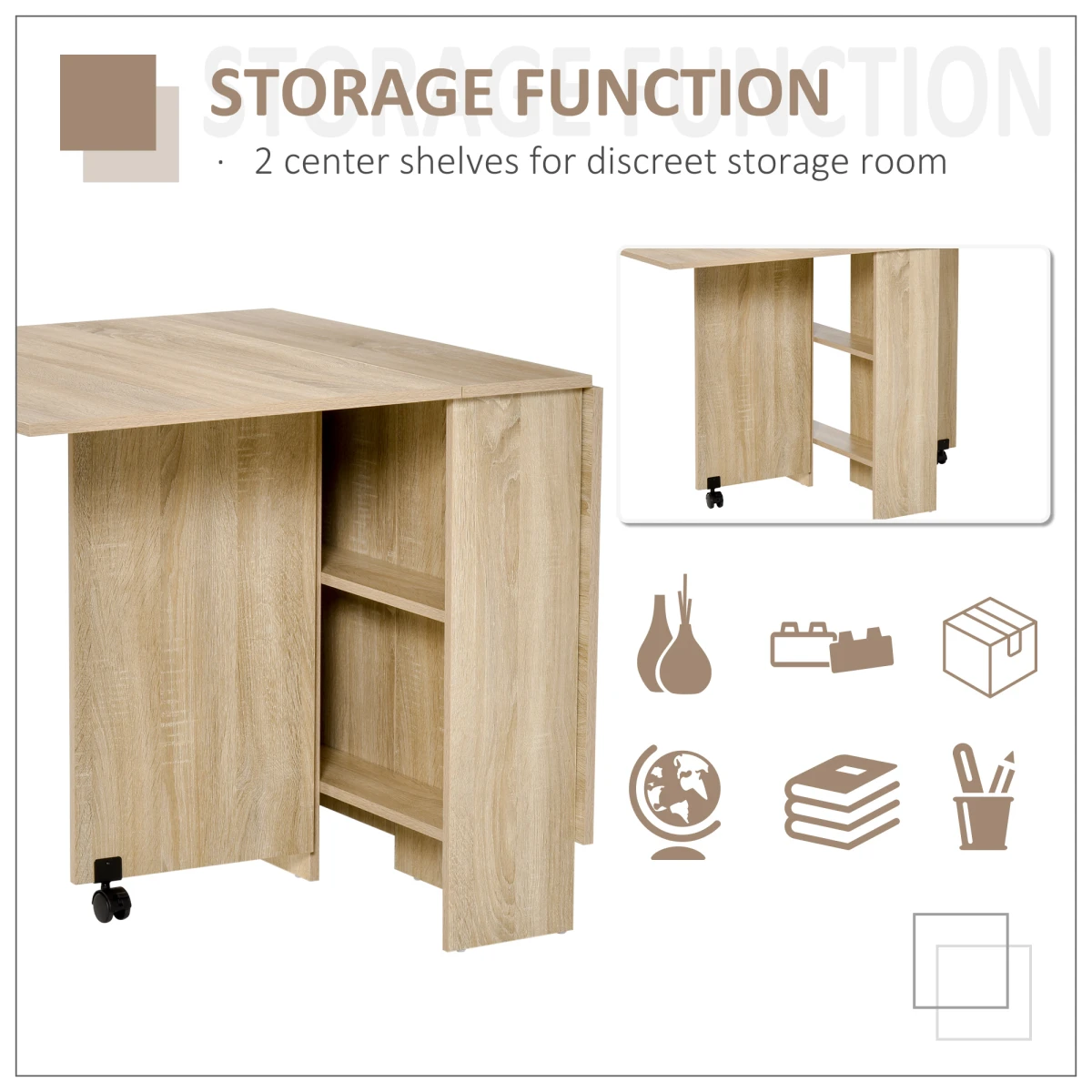 HOMCOM HOMCOM Drop Leaf Dining Table Compact With Wheels Oak Finish - Uncategorized