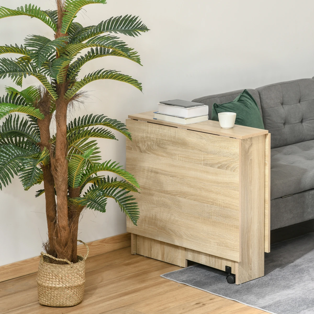 HOMCOM HOMCOM Drop Leaf Dining Table Compact With Wheels Oak Finish - Uncategorized