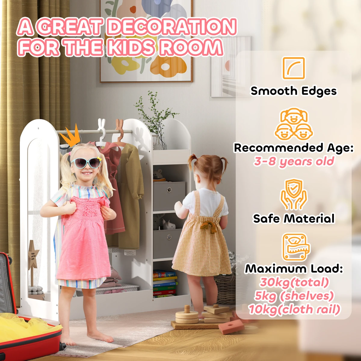 AIYAPLAY Kids Cloth Rail Compact Mirror for Bedroom by AIYAPLAY