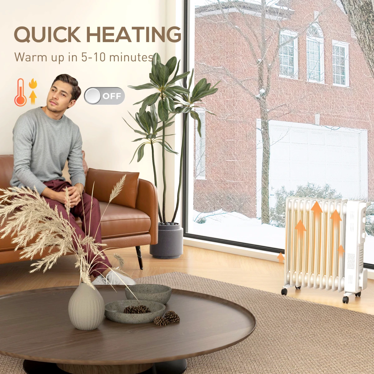 HOMCOM Oil Filled Heater 7 Fin Radiator 1500W Quiet Energy Efficient Home Use Living Room by HOMCOM