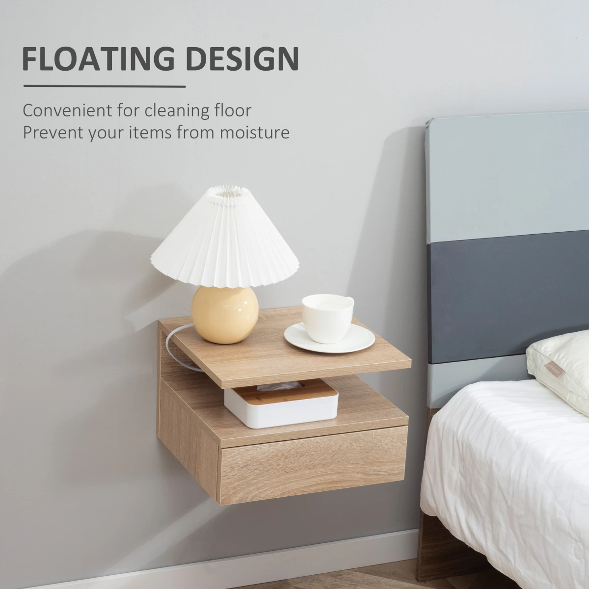 HOMCOM HOMCOM Nightstand Set 35W Floating Drawer Bedroom - Bedside Table
