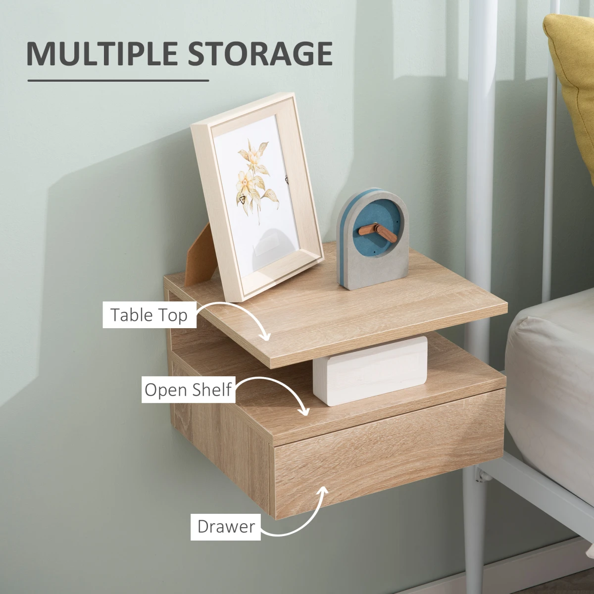 HOMCOM Nightstand Set 35W Floating Drawer Bedroom by HOMCOM
