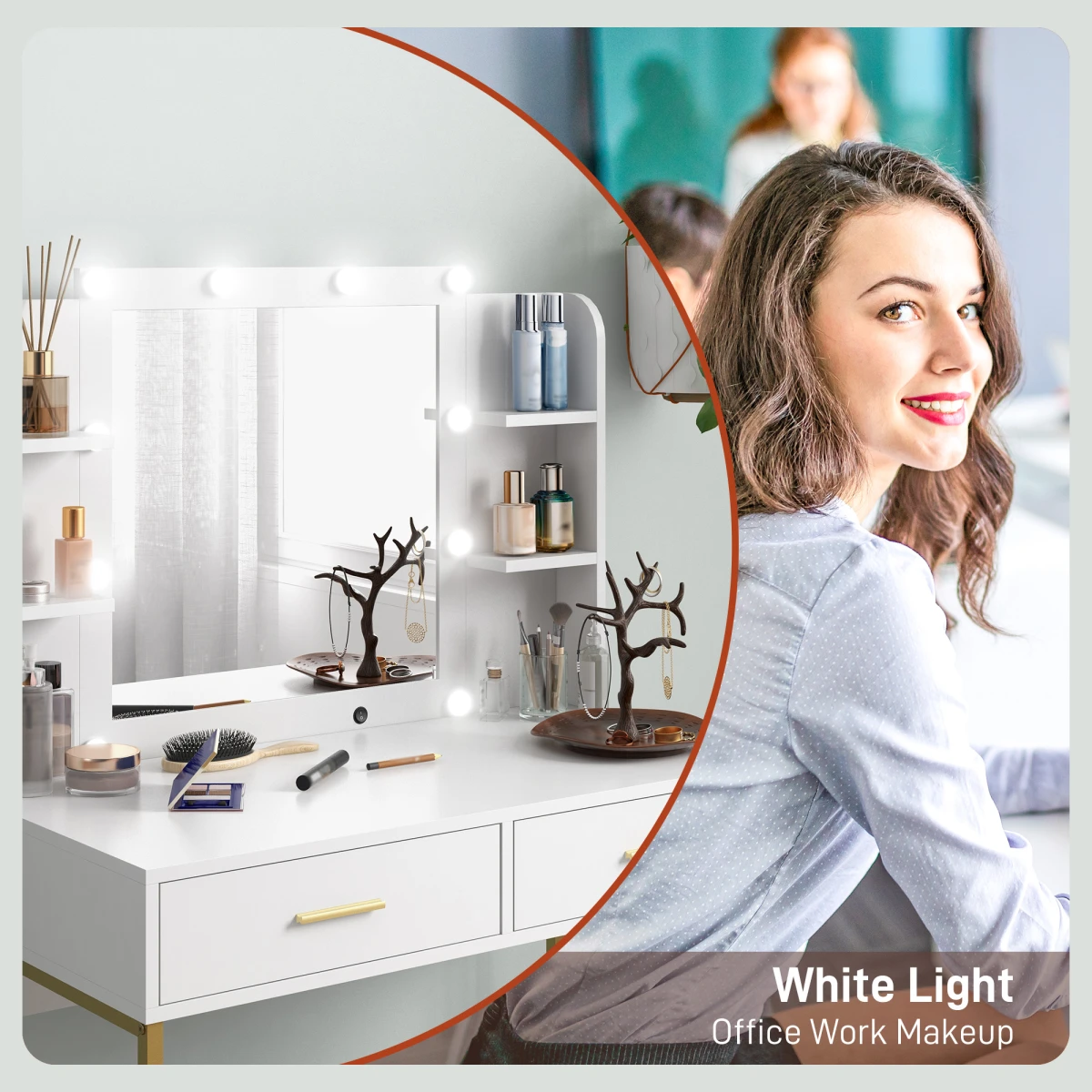 HOMCOM HOMCOM Makeup Vanity Desk Set With Lighted Mirror And Storage Drawers And Cushioned Stool For Home Use - Chest of Drawers