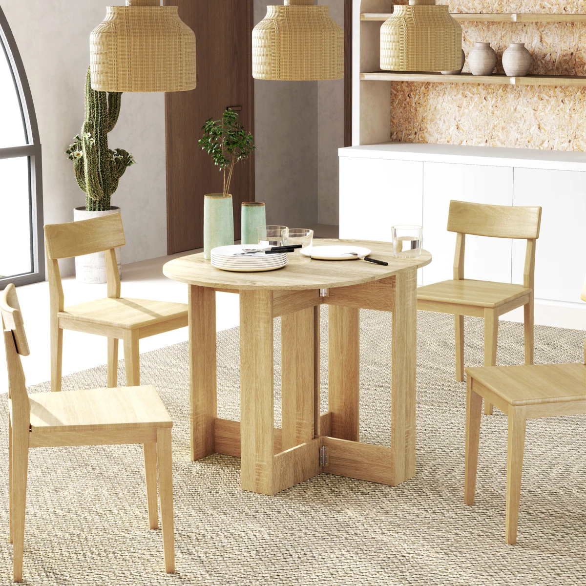 HOMCOM HOMCOM Oak Folding Dining Table Drop Leaves for Kitchens - Dining Table