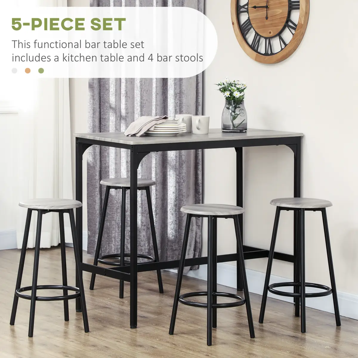 HOMCOM HOMCOM 5 Piece Bar Table and Stools Set with Metal Frame - Dining Set