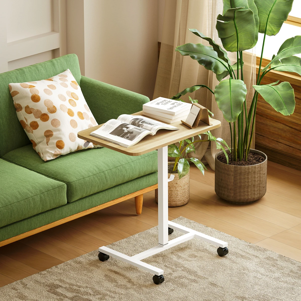 HOMCOM Standing Desk Overbed Table 71x48cm Height Adjustable Gas Lift With Wheels For Home Office by HOMCOM