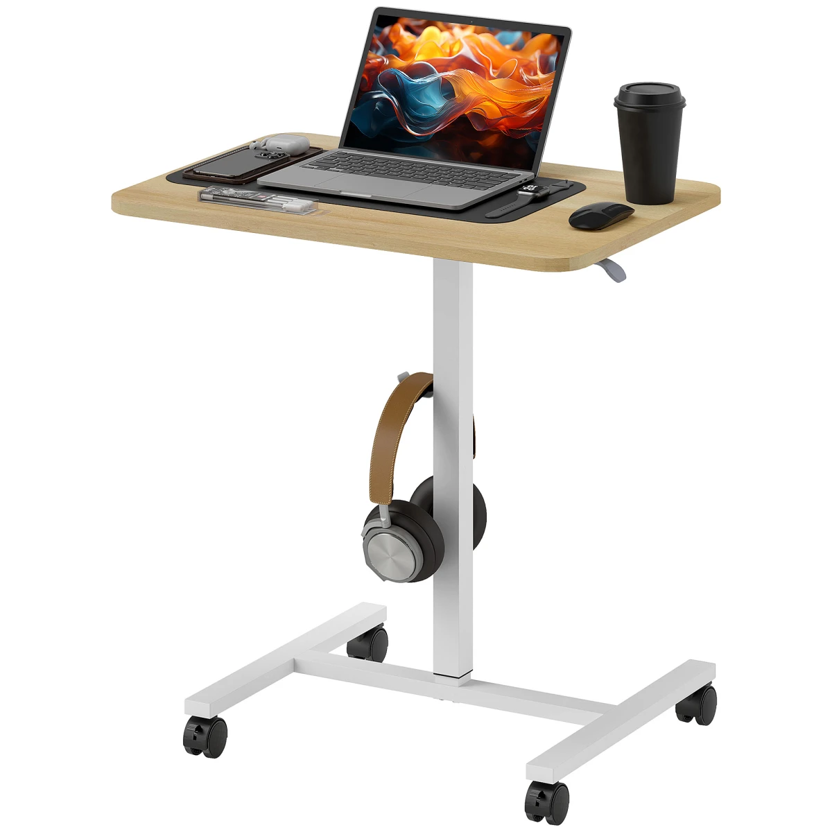 HOMCOM Standing Desk Overbed Table 71x48cm Height Adjustable Gas Lift With Wheels For Home Office by HOMCOM