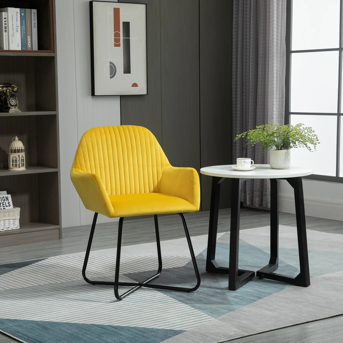 HOMCOM Velvet Accent Chair Compact Gold Base For Home Decor by HOMCOM