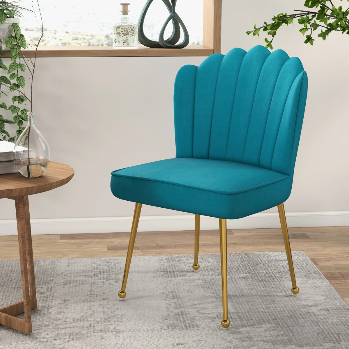 HOMCOM Velvet Shell Accent Chair With Gold Metal Legs Home - Accent Chair