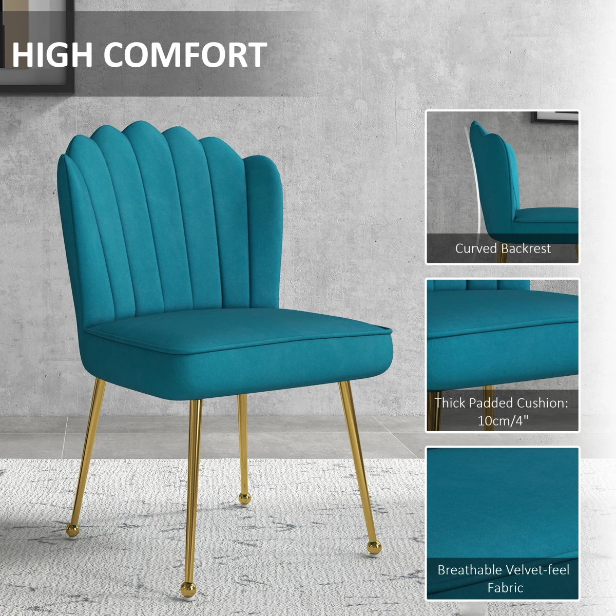 HOMCOM Velvet Shell Accent Chair With Gold Metal Legs Home - Accent Chair