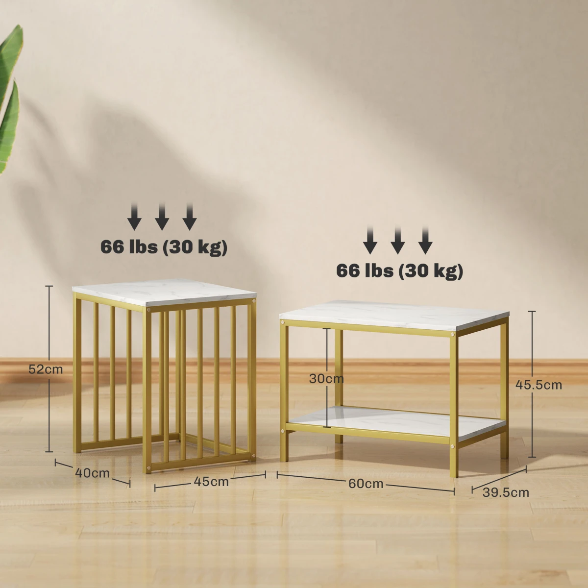 HOMCOM Two Tier Nesting Coffee Tables Marble Effect Tops Gold Steel Frame Living Room Set by HOMCOM