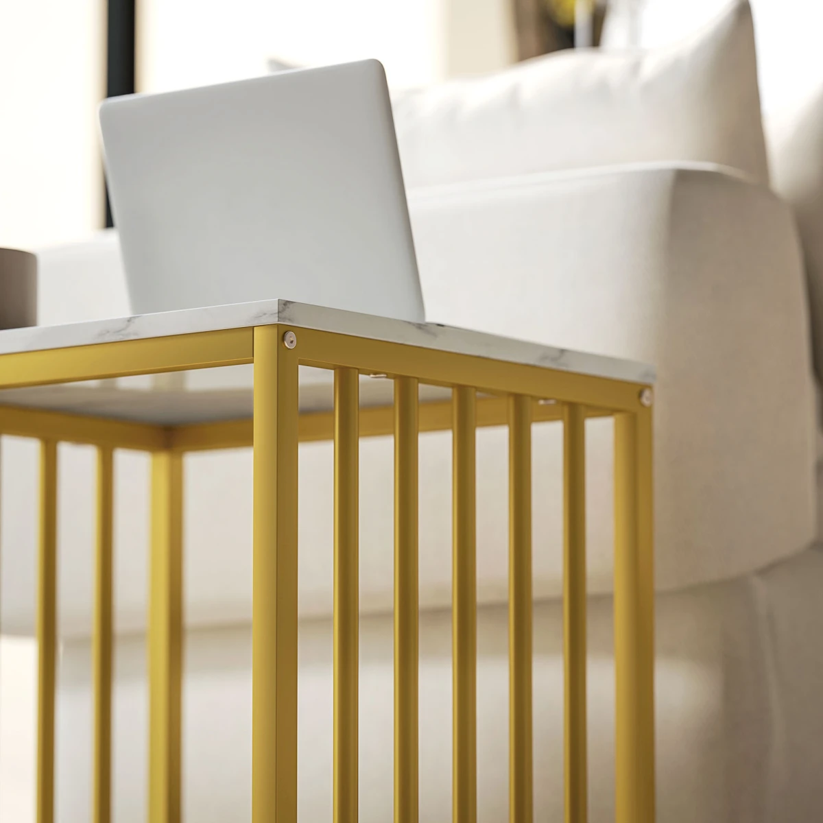 HOMCOM Two Tier Nesting Coffee Tables Marble Effect Tops Gold Steel Frame Living Room Set by HOMCOM