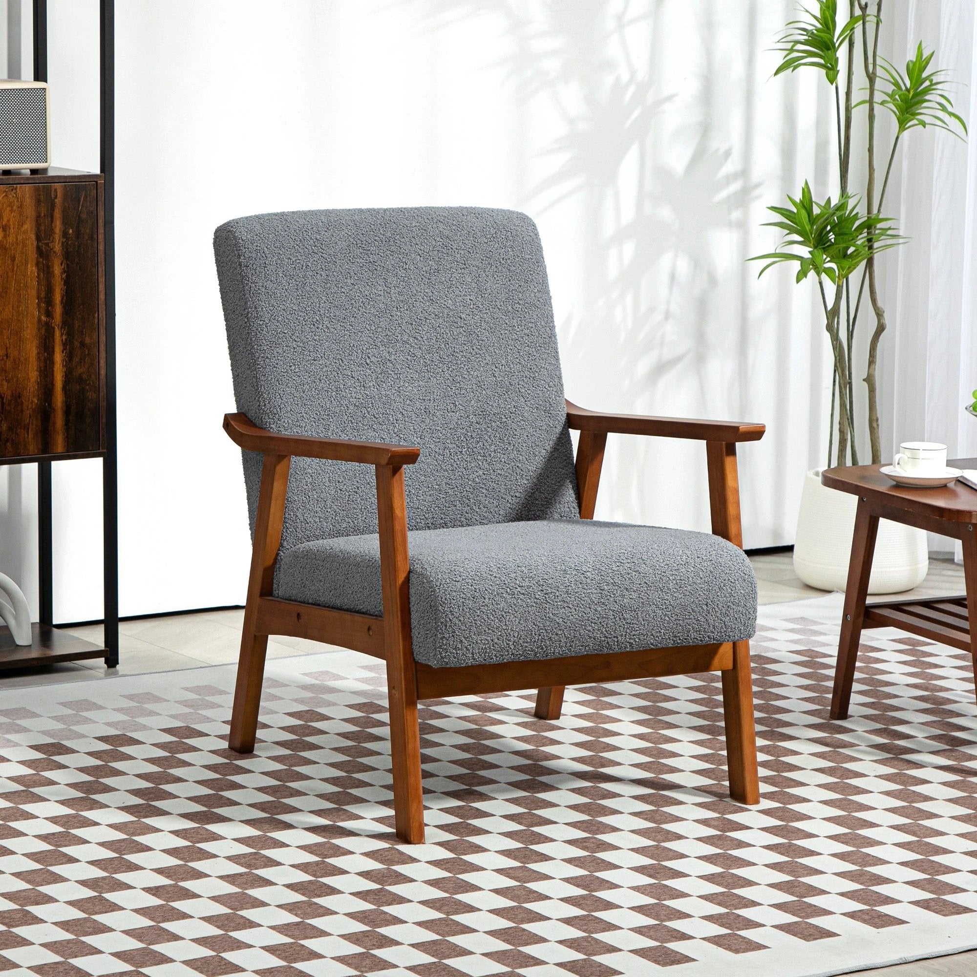 HOMCOM Armchair Wide Seat Boucle Fabric Living Room by HOMCOM