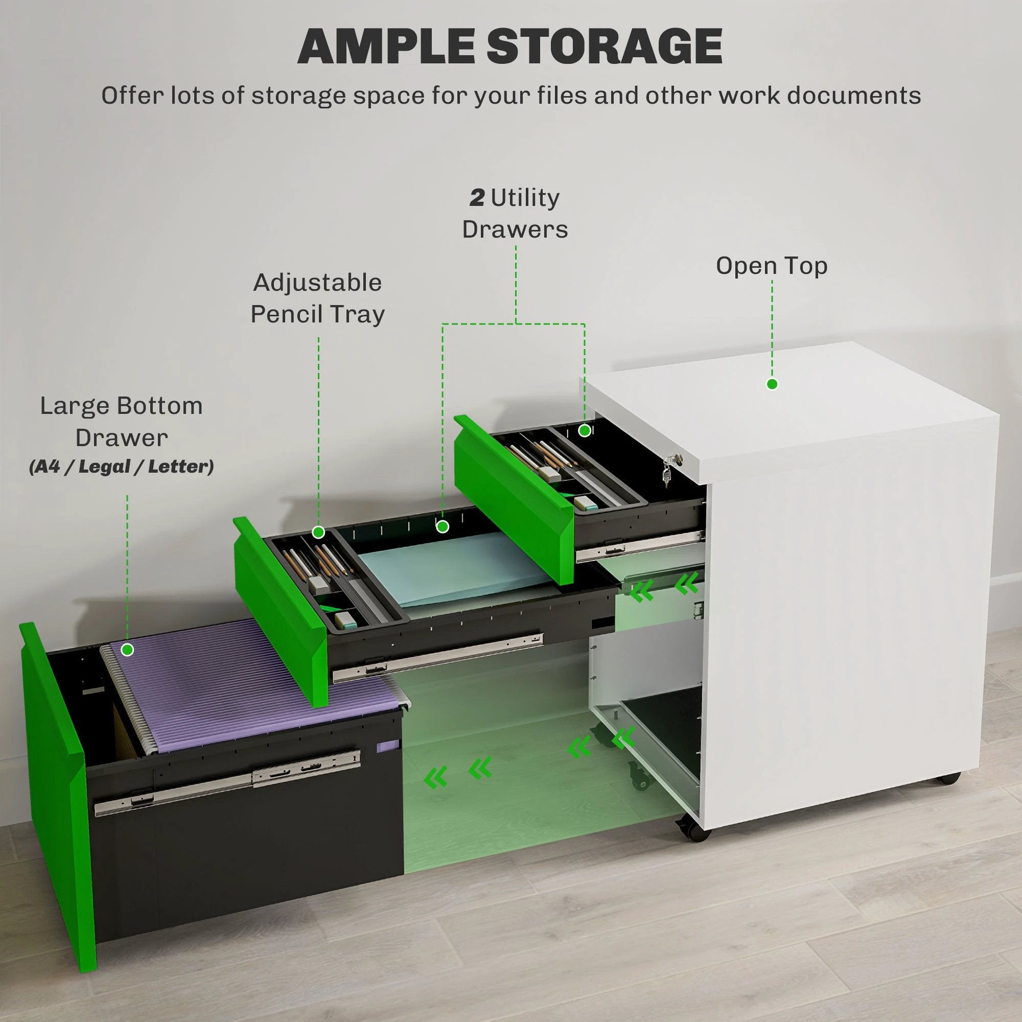 Vinsetto Vinsetto 3 Drawer File Cabinet Lockable Office - Filing Cabinet