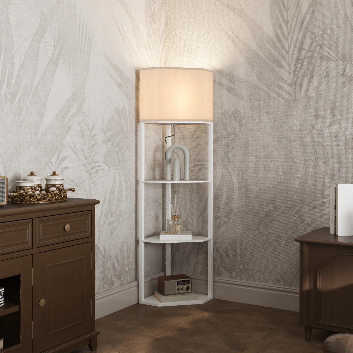 HOMCOM HOMCOM Corner Floor Lamp with Shelves for Living Room Use - Lamp