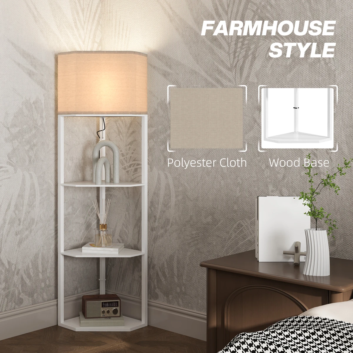 HOMCOM Corner Floor Lamp with Shelves for Living Room Use by HOMCOM