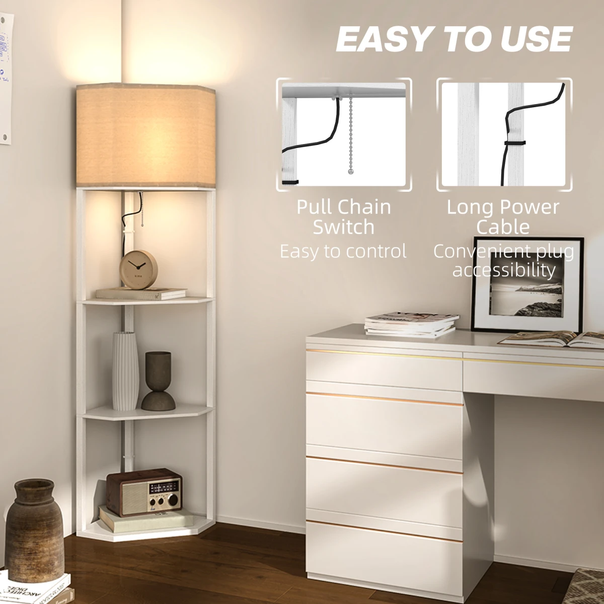 HOMCOM Corner Floor Lamp with Shelves for Living Room Use by HOMCOM