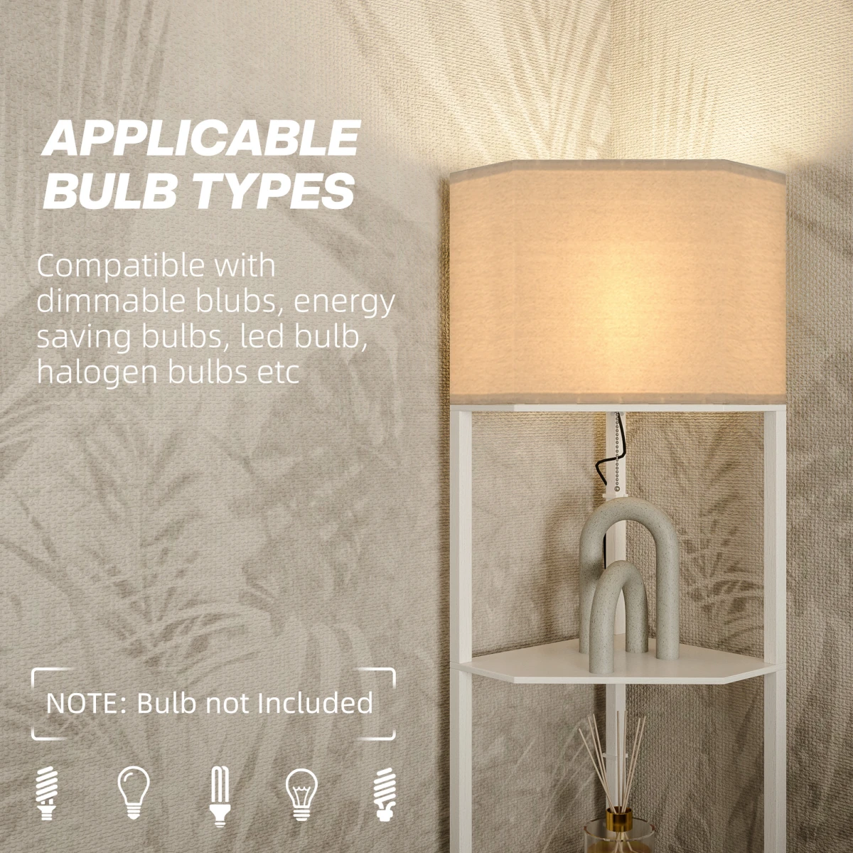 HOMCOM Corner Floor Lamp with Shelves for Living Room Use by HOMCOM