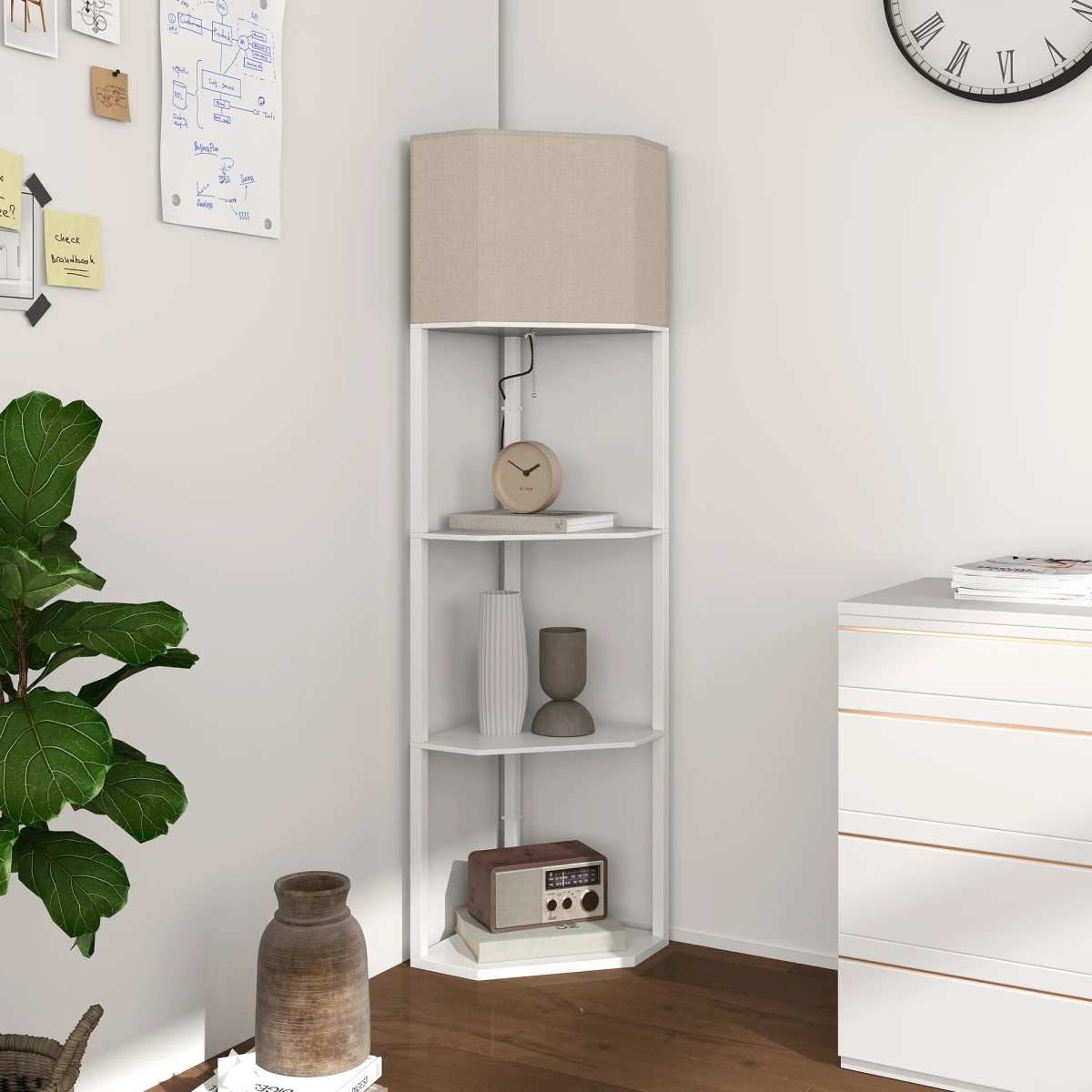 HOMCOM Corner Floor Lamp with Shelves for Living Room Use by HOMCOM