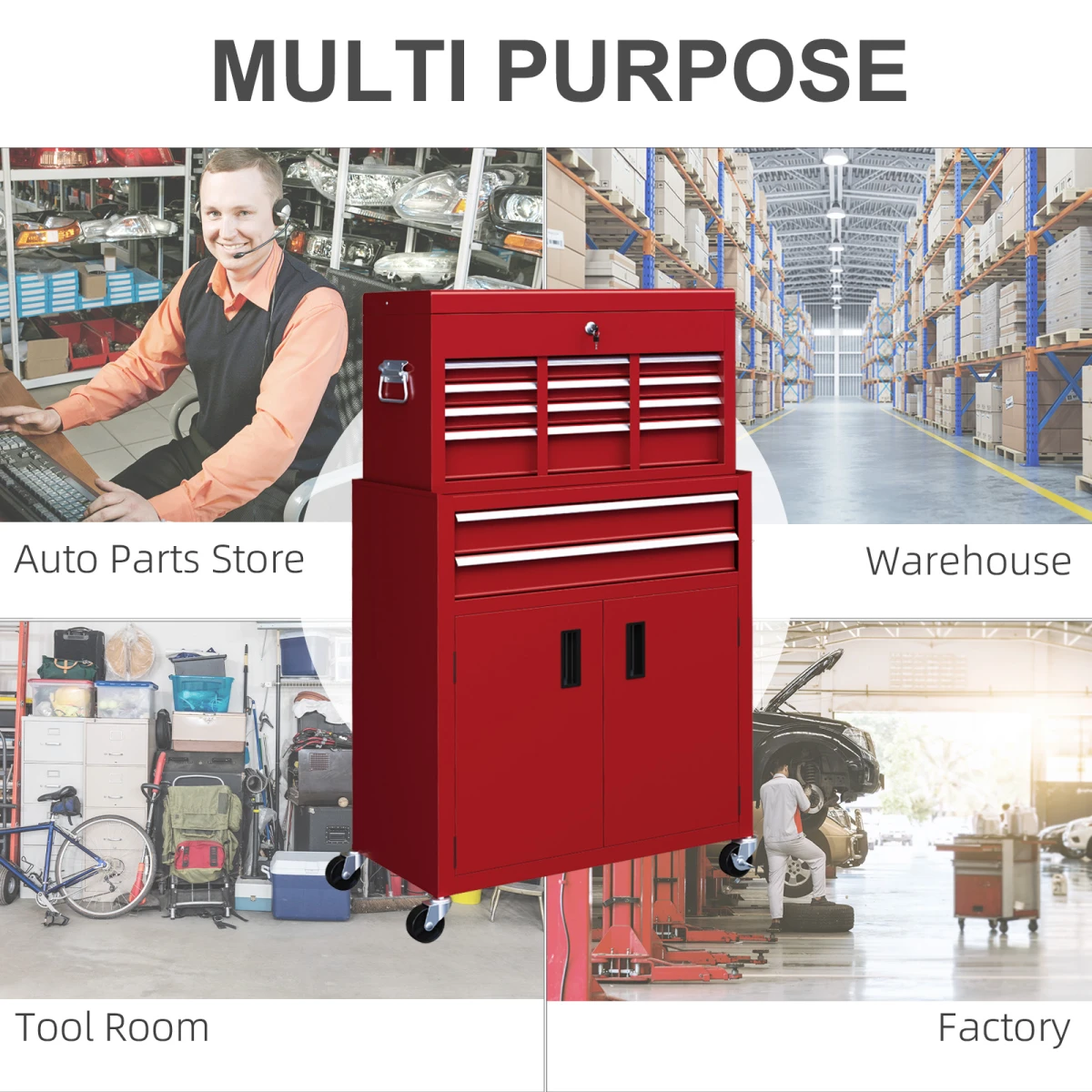 HOMCOM Tool Chest Large On Wheels For Home Garage by HOMCOM