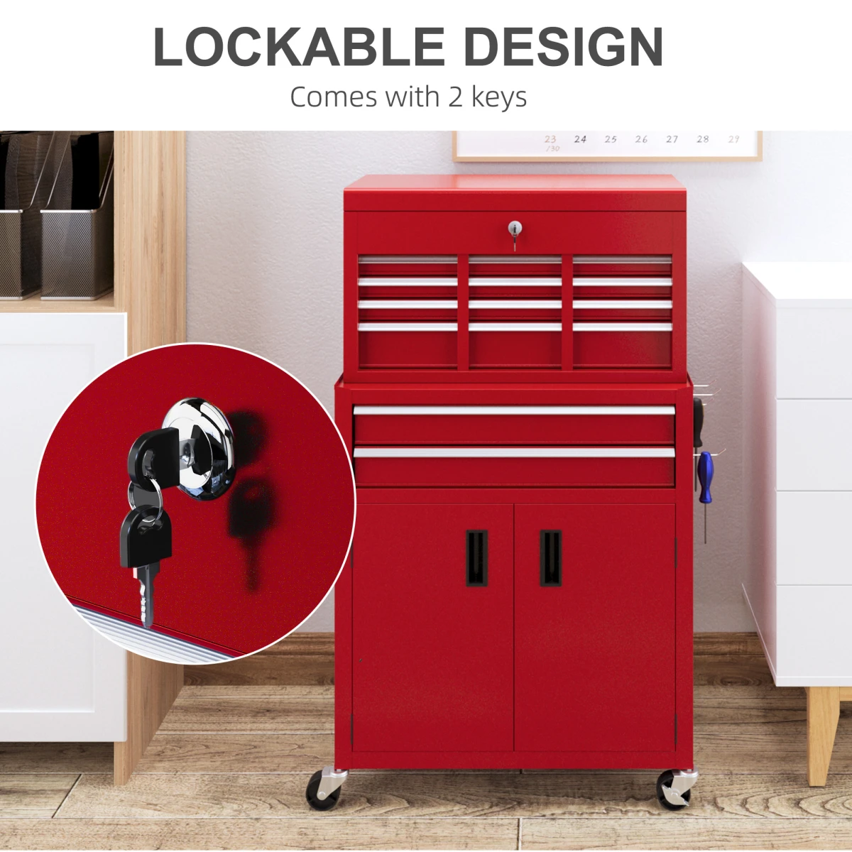 HOMCOM Tool Chest Large On Wheels For Home Garage by HOMCOM