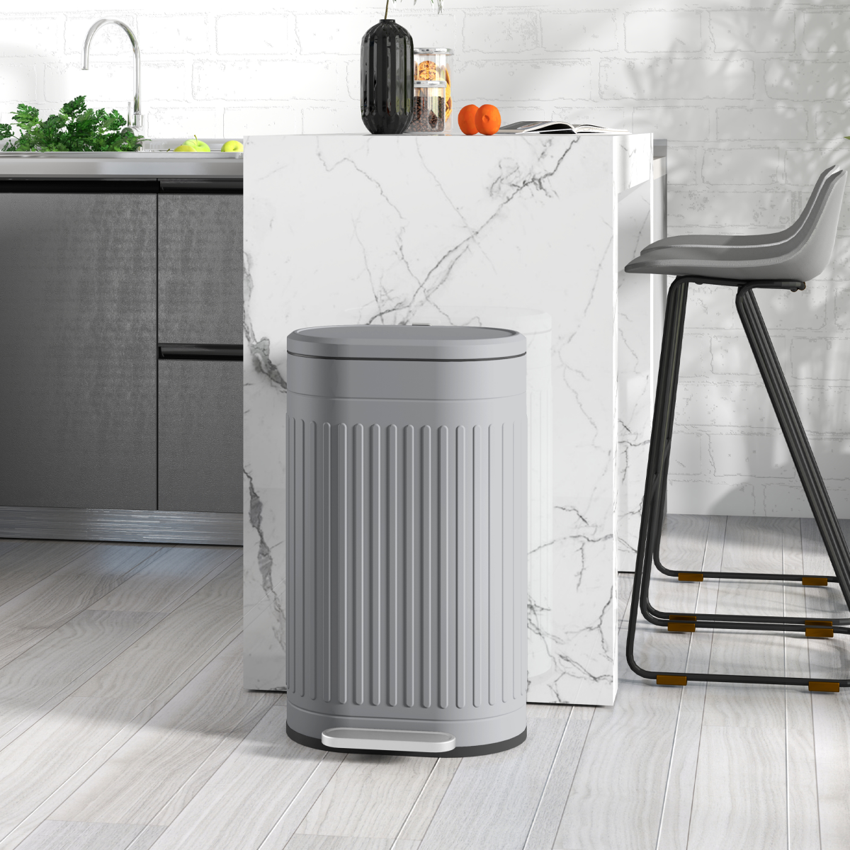 HOMCOM 20L Pedal Bin, Metal Kitchen Bin with Soft-close Lid - from HOMCOM