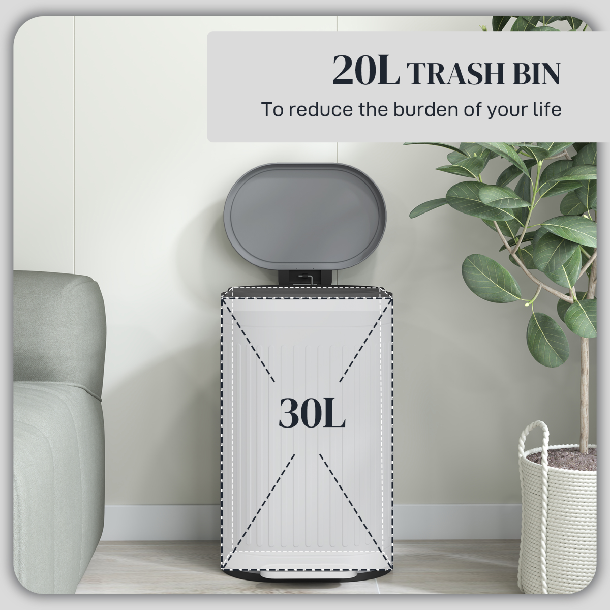 HOMCOM 20L Pedal Bin, Metal Kitchen Bin with Soft-close Lid - from HOMCOM