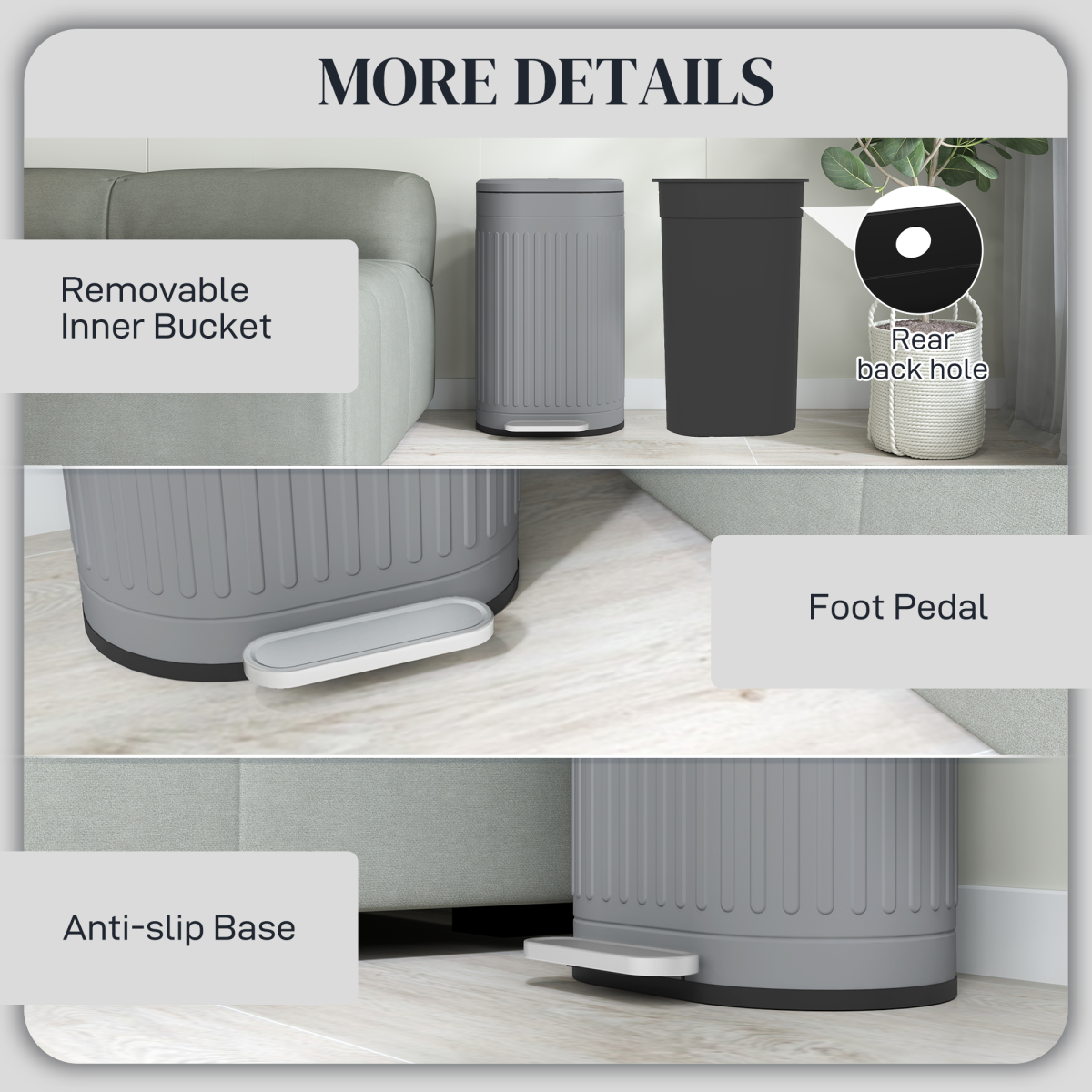 HOMCOM 20L Pedal Bin, Metal Kitchen Bin with Soft-close Lid - from HOMCOM