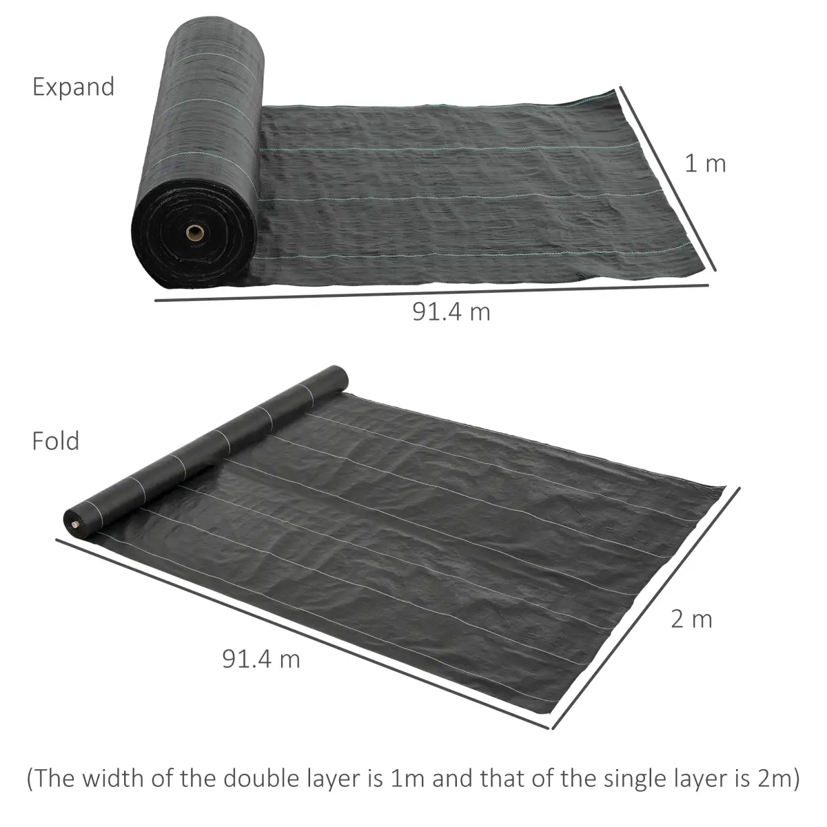 Outsunny Outsunny 1x50m Weed Barrier Fabric Durable Convenient Design Weed Block Mat - Barrier Mats