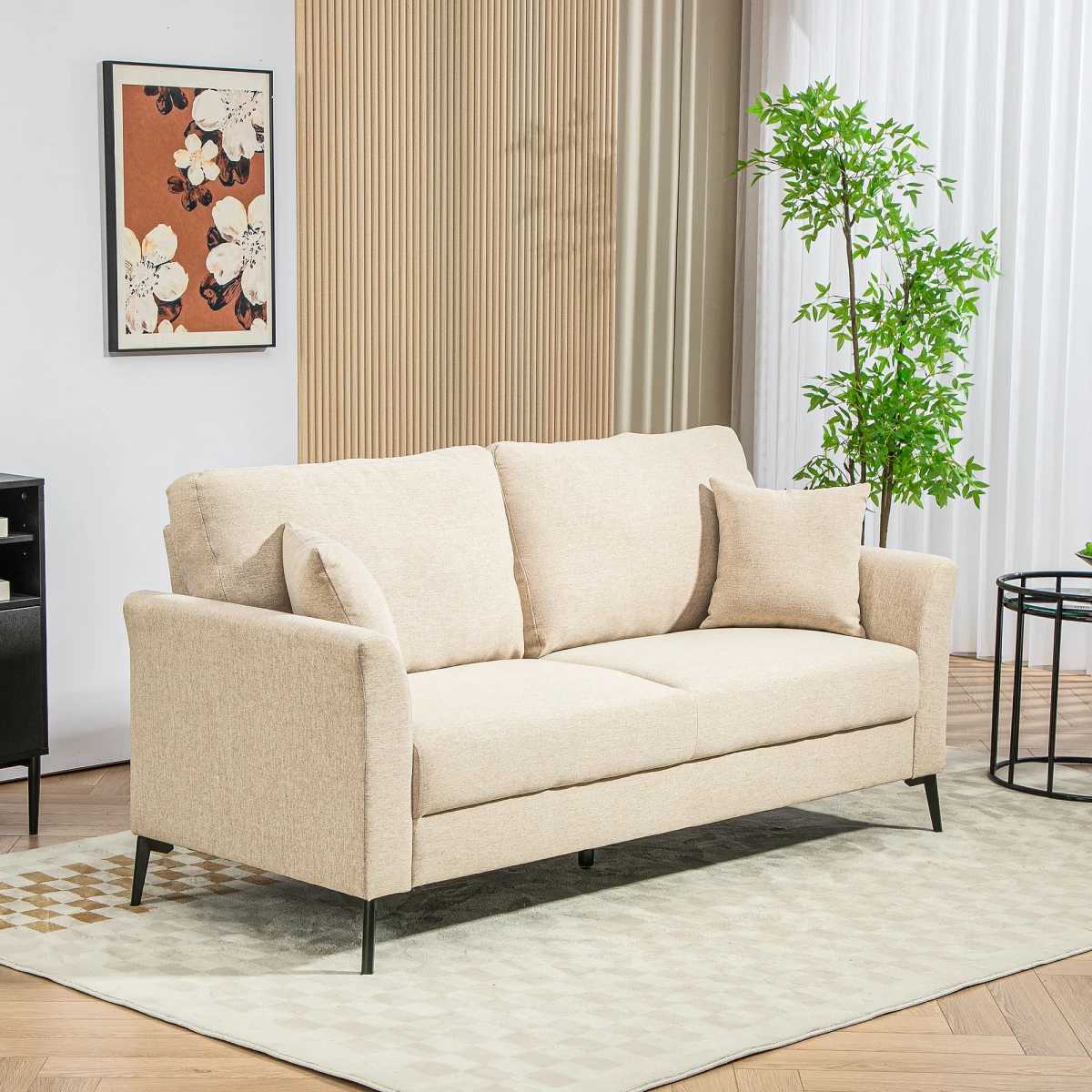 HOMCOM Accent Chair Medium Linen Fabric With Wood Frame And Metal Legs High Density Cushions For Living Room by HOMCOM