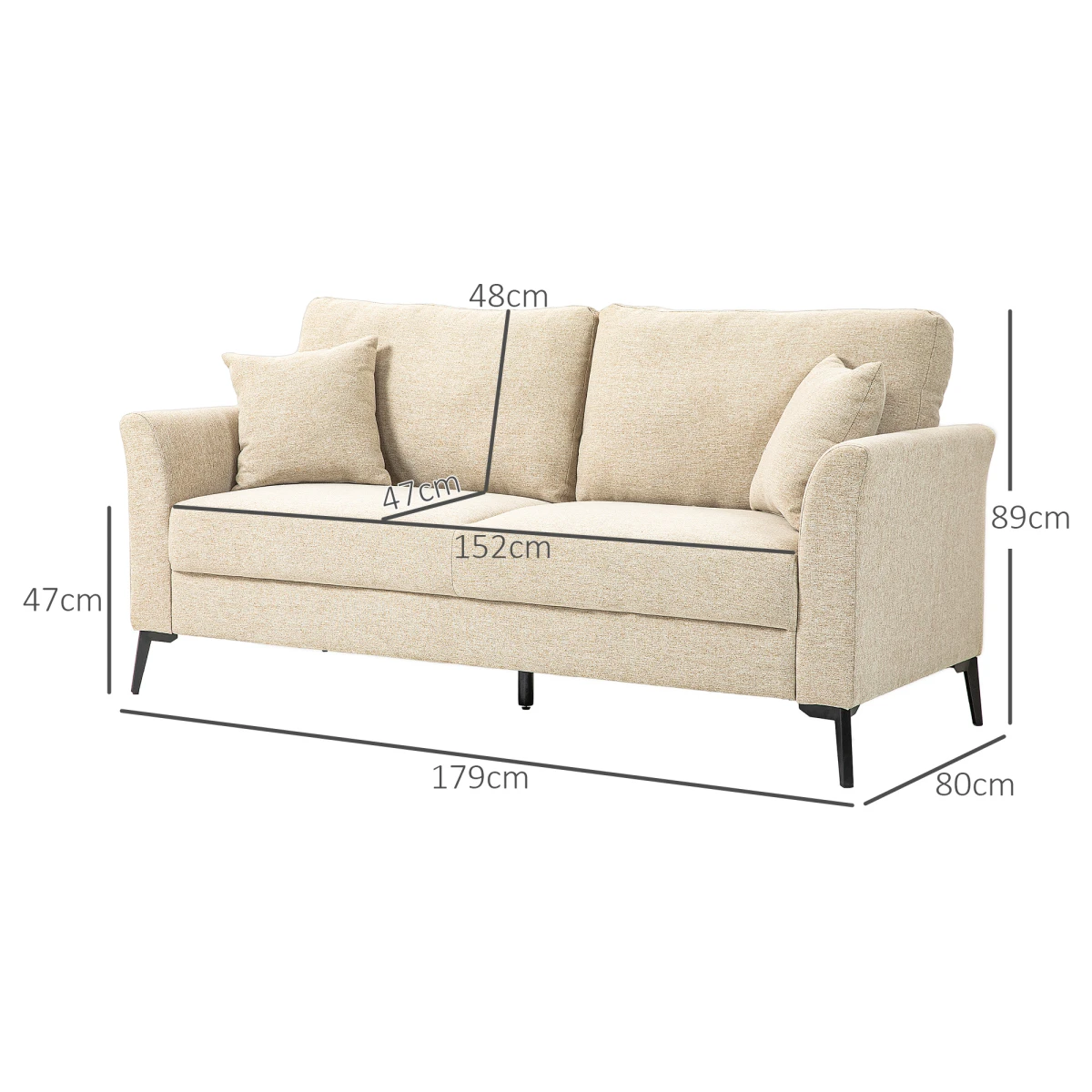 HOMCOM Accent Chair Medium Linen Fabric With Wood Frame And Metal Legs High Density Cushions For Living Room by HOMCOM