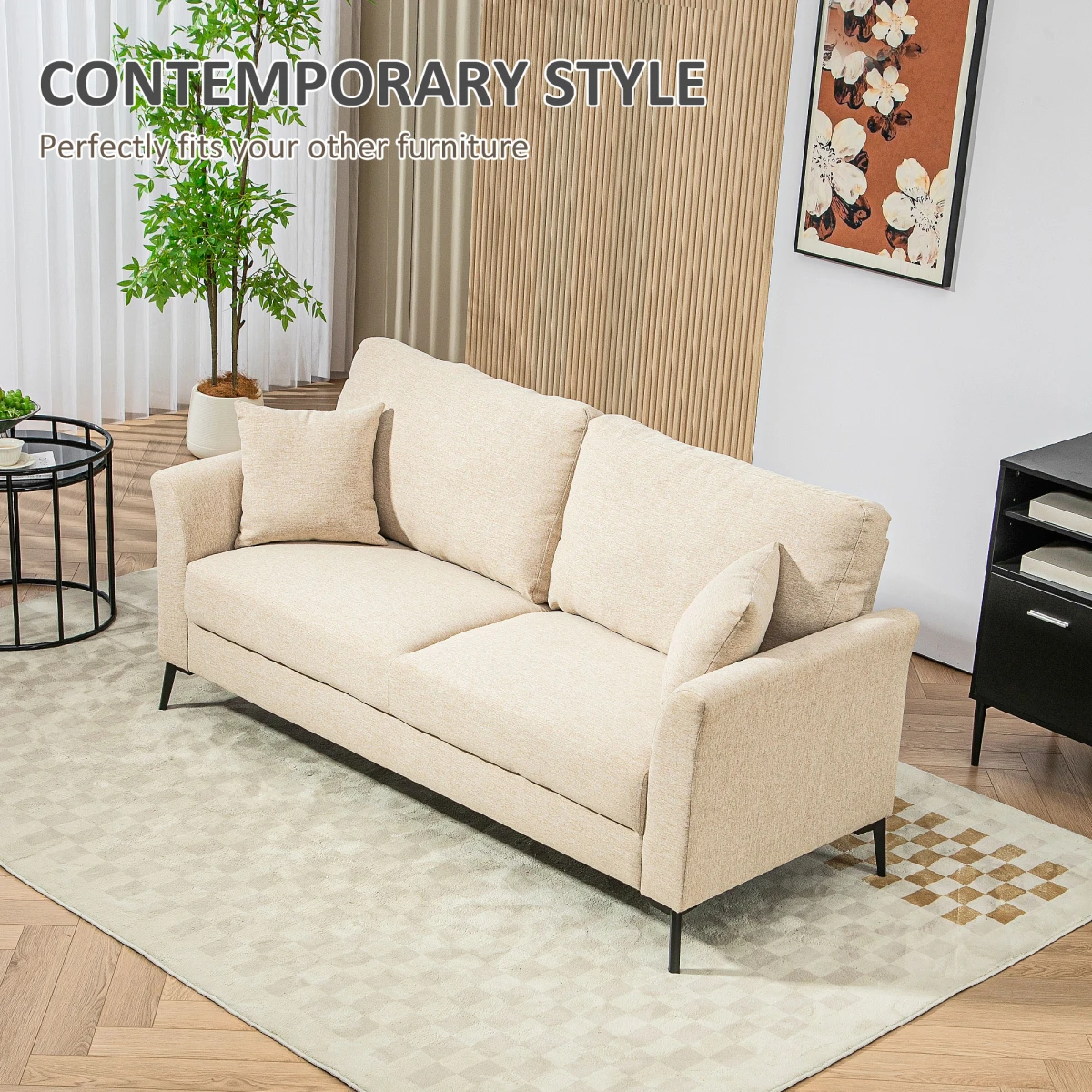 HOMCOM Accent Chair Medium Linen Fabric With Wood Frame And Metal Legs High Density Cushions For Living Room by HOMCOM