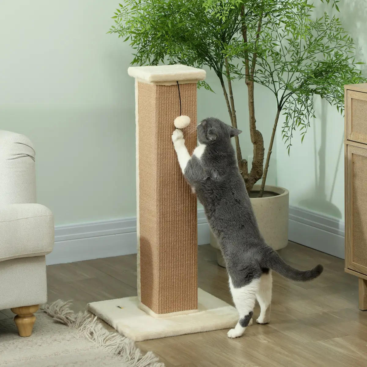 PawHut PawHut 81cm Cat Scratching Post w/ Sisal Rope, Hanging Ball Soft Plush - Cat Tree