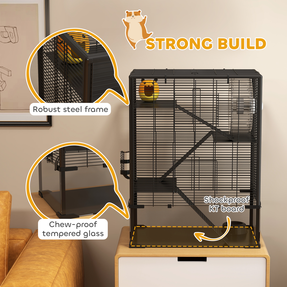 PawHut 4 Tiers Hamster Cage with Deep Tempered Glass Bottom, 60 x 40 x 80cm - from PawHut