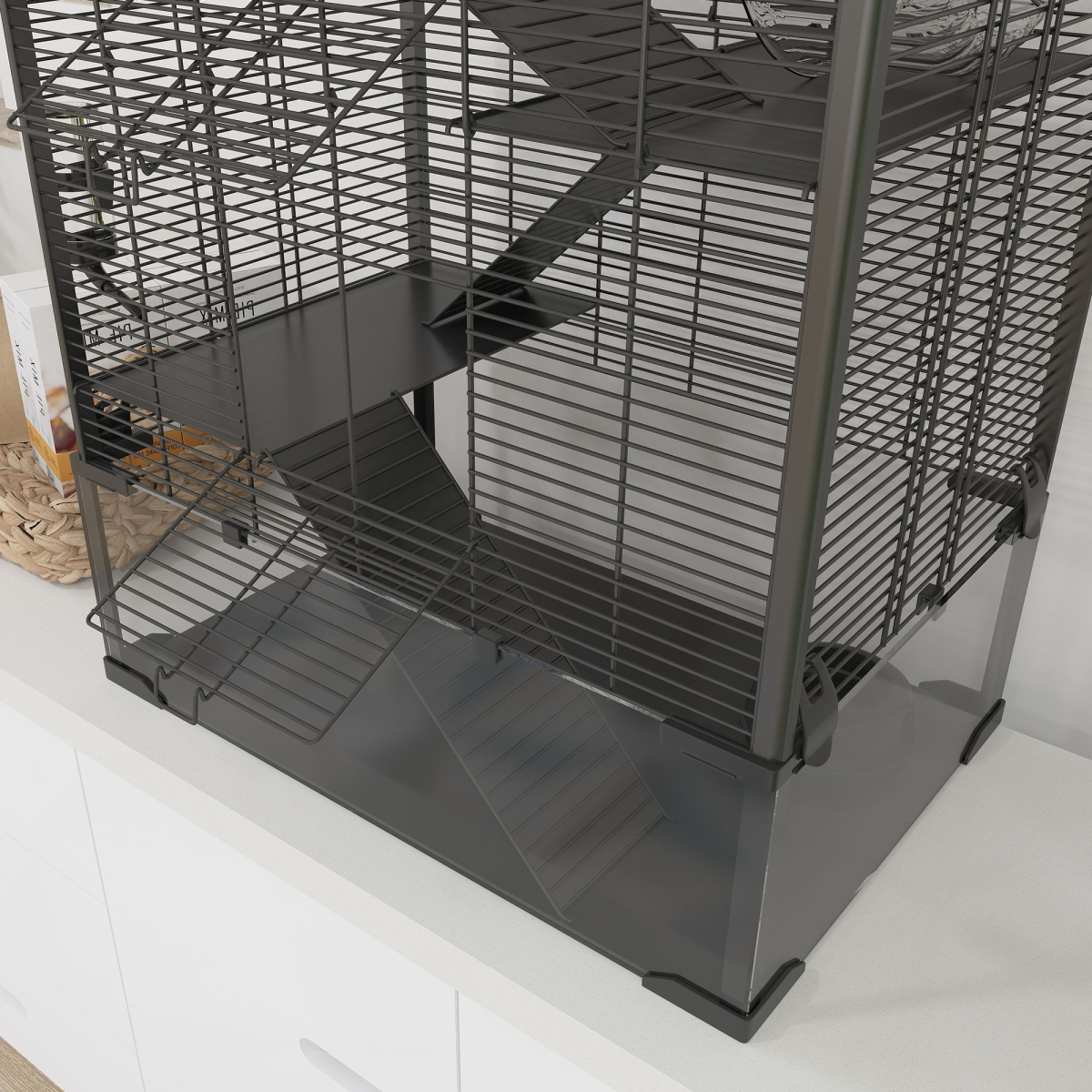PawHut 4 Tiers Hamster Cage with Deep Tempered Glass Bottom, 60 x 40 x 80cm - from PawHut