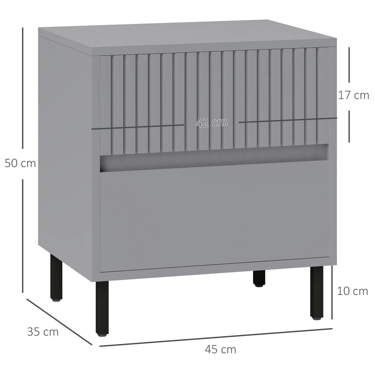 HOMCOM Bedside Table 2-Drawers Steel Legs Bedroom - Bedside Table