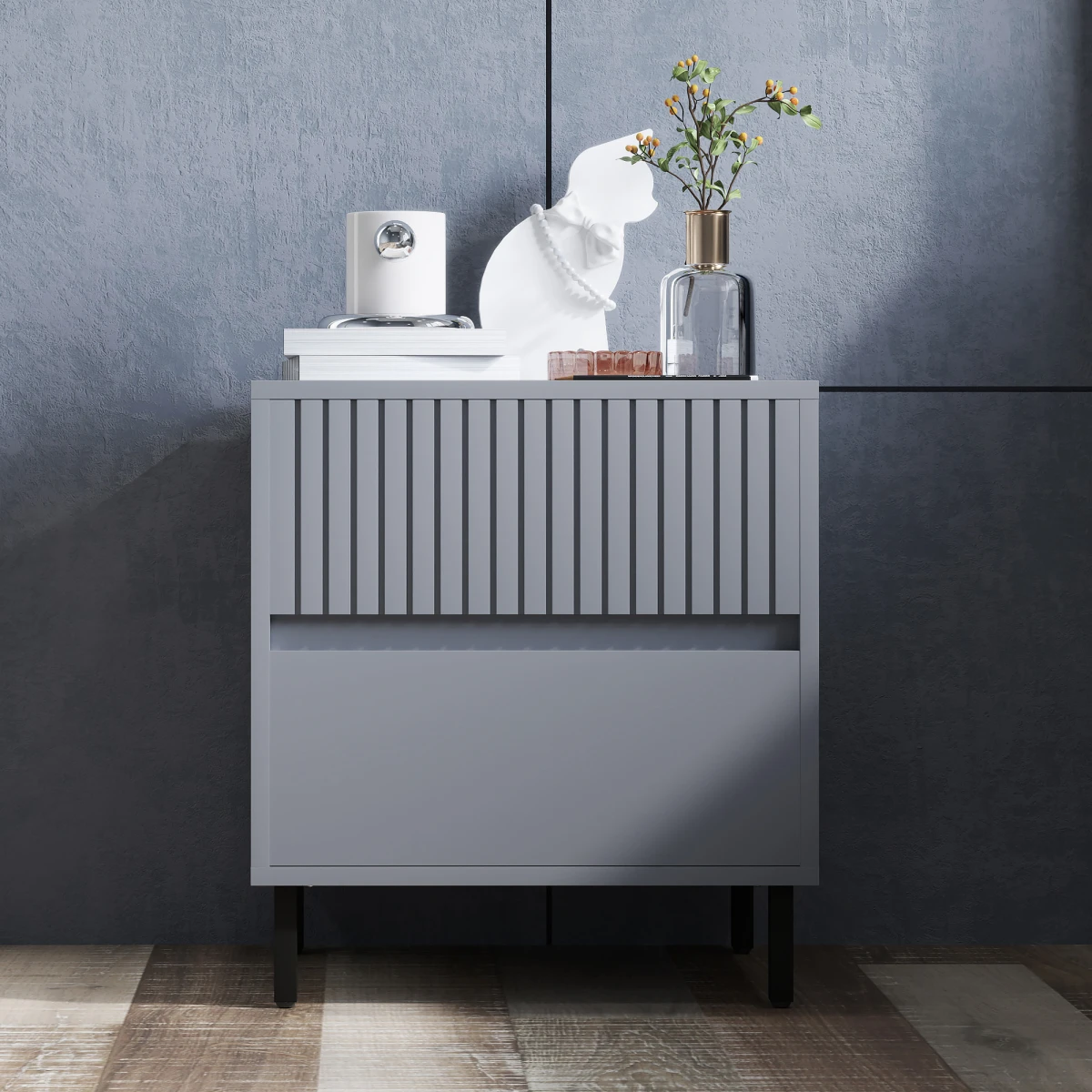 HOMCOM Bedside Table 2-Drawers Steel Legs Bedroom - Bedside Table
