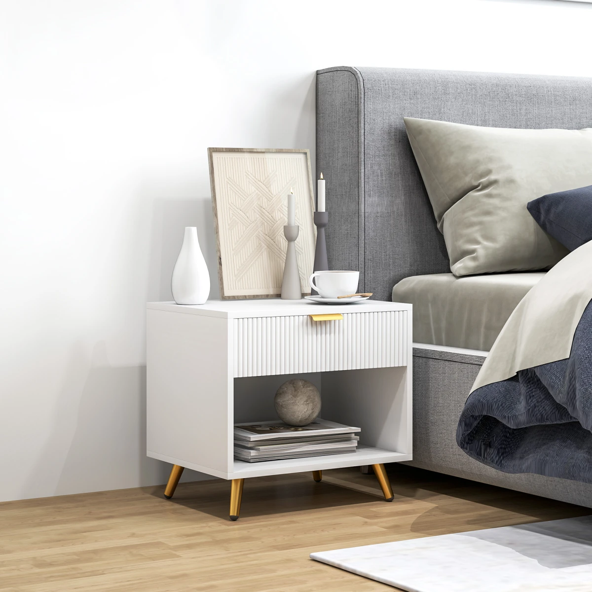 HOMCOM Side Table Small Drawer Nightstand by HOMCOM