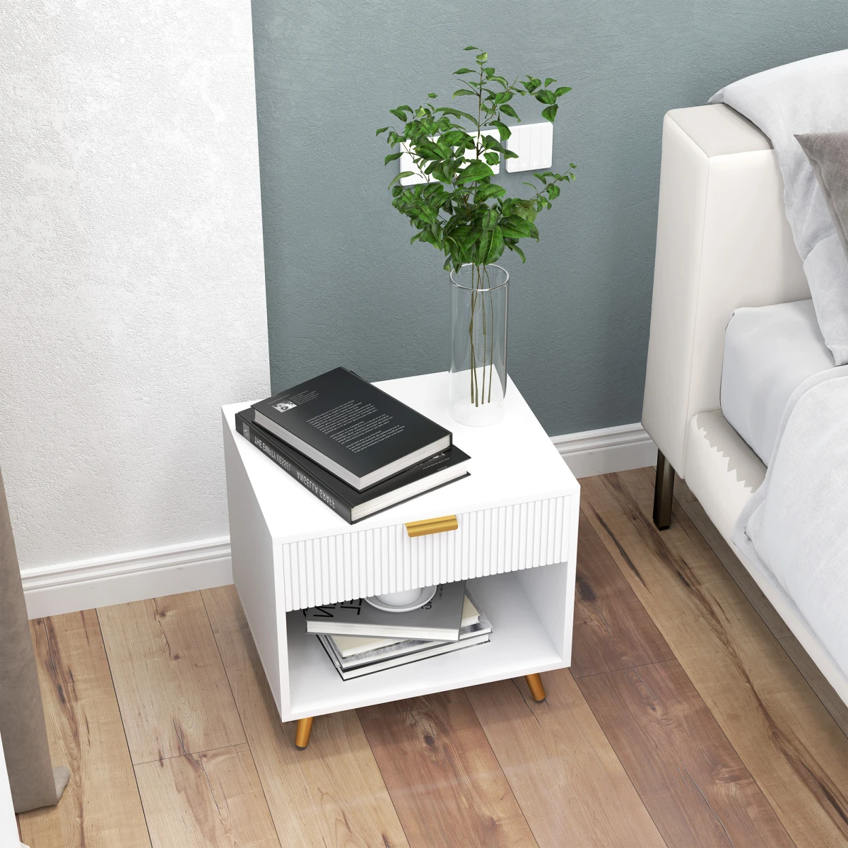 HOMCOM HOMCOM Side Table Small Drawer Nightstand - Bedside Table