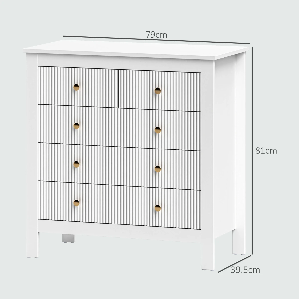 HOMCOM HOMCOM Fluted 5 Drawer Chest Dresser With Gold Tone Handles Anti Tip Design For Bedroom Organization - Chest of Drawers