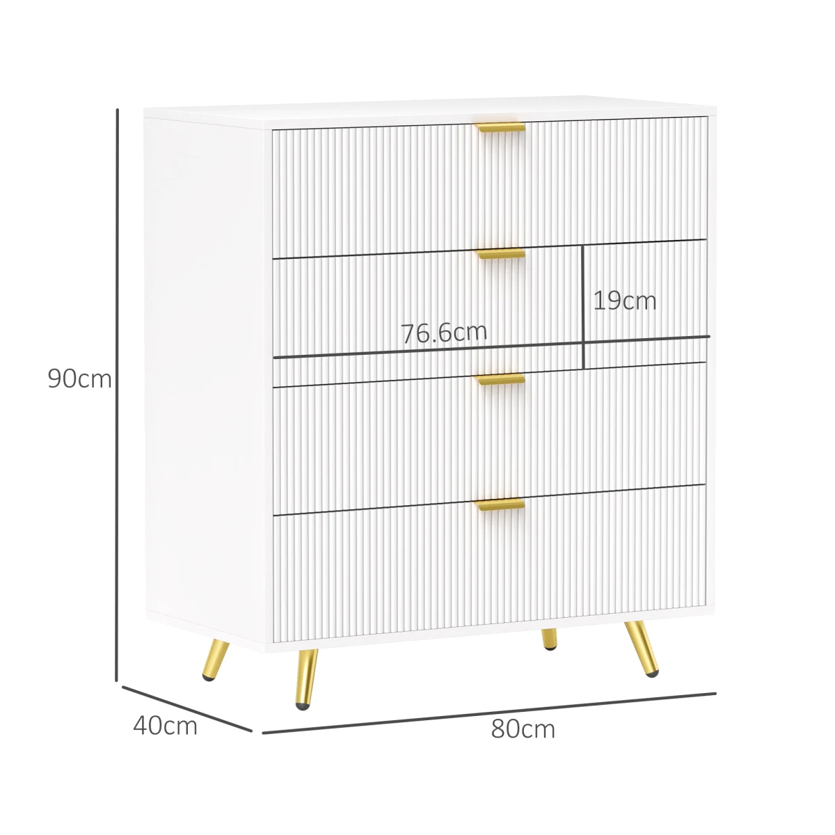 HOMCOM HOMCOM Chest Of Drawers 4-Drawer Standard Size Anti-Tipping Straps Gold Handles Bedroom Storage - Chest of Drawers