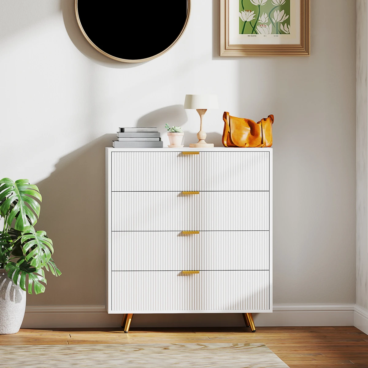 HOMCOM Chest Of Drawers 4-Drawer Standard Size Anti-Tipping Straps Gold Handles Bedroom Storage by HOMCOM