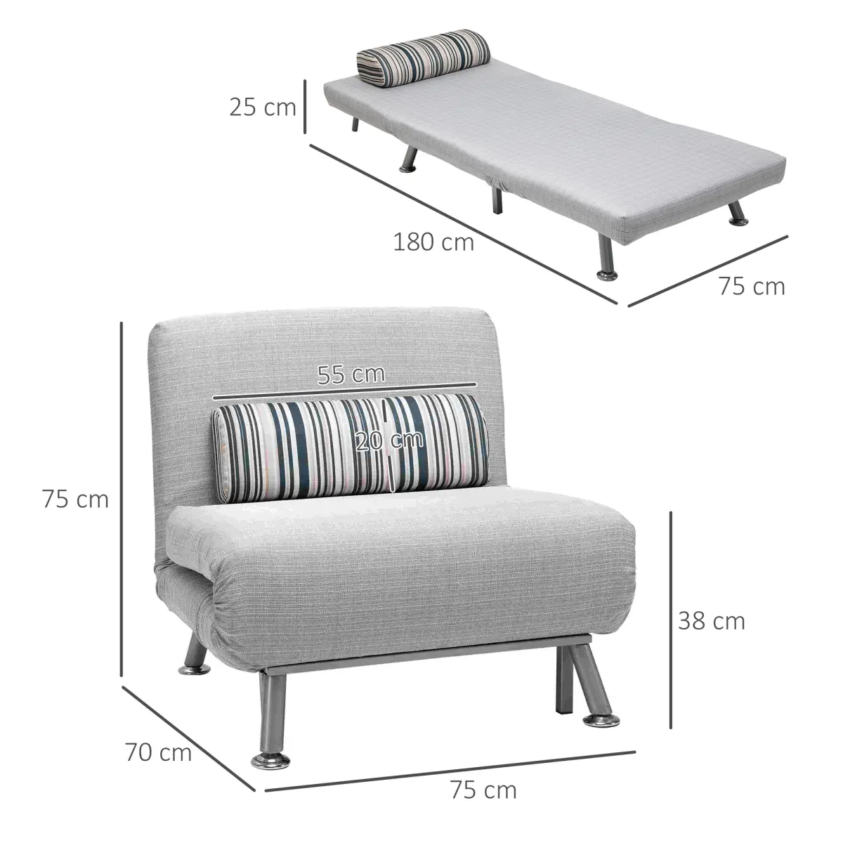 HOMCOM HOMCOM Single Folding 5 Position Convertible Sleeper Chair Bed - Sofa Bed