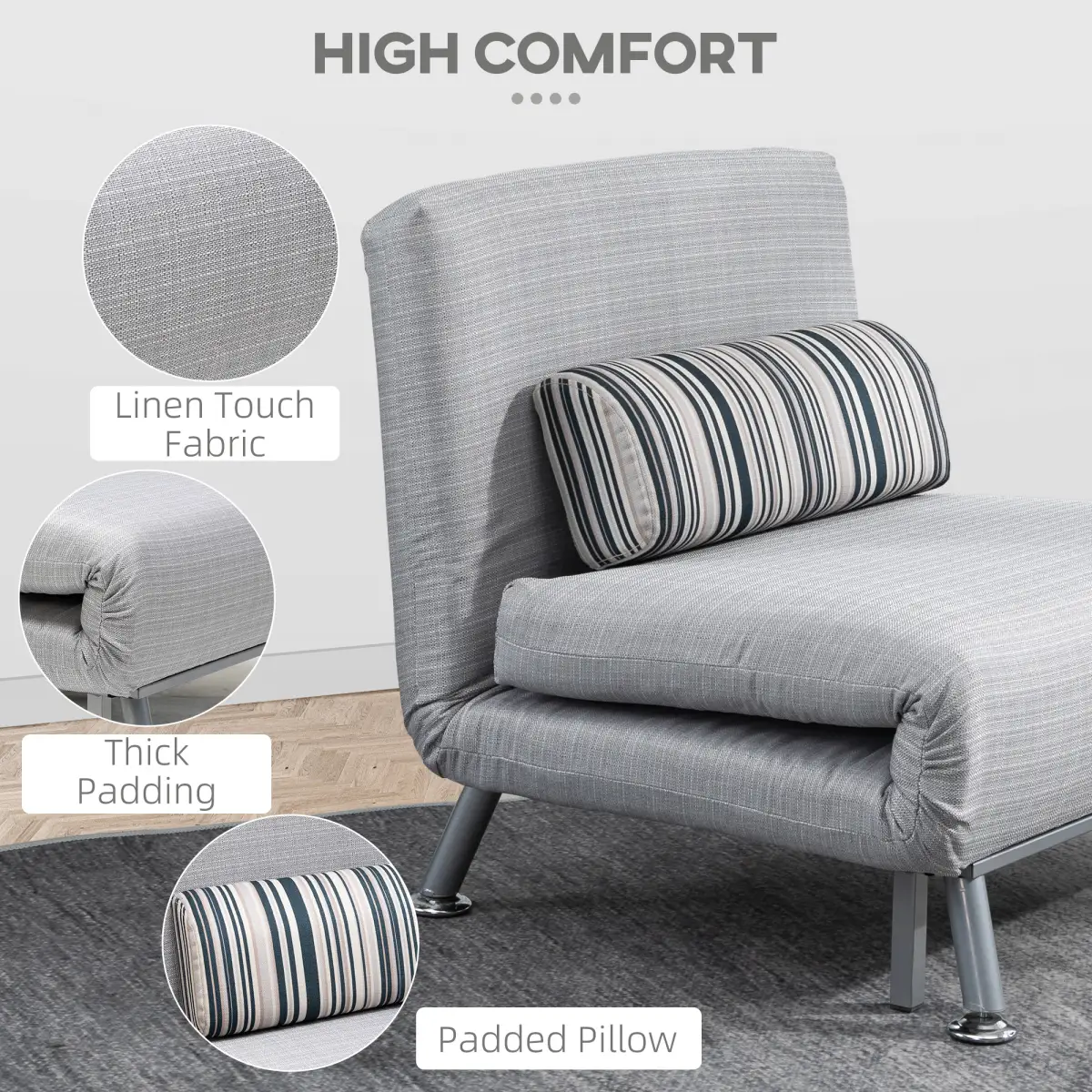 HOMCOM HOMCOM Single Folding 5 Position Convertible Sleeper Chair Bed - Sofa Bed